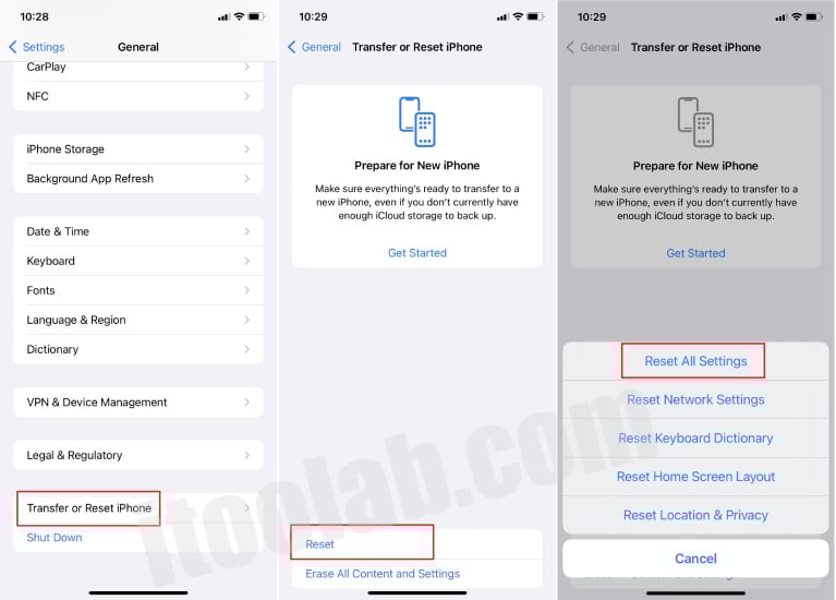 Restablecer todas las configuraciones para arreglar los servicios de ubicación del iPhone no funcionan