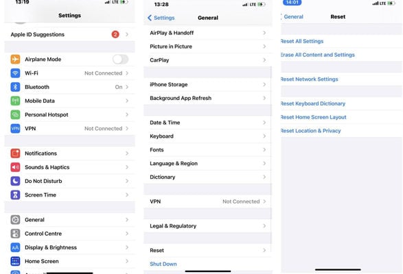 Arreglar los widgets de iPhone que no funcionan en red de reinicio o todas las configuraciones