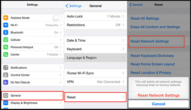 Restablecer la configuración de la red para iOS 14 y antes