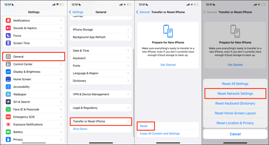 Restablecer la configuración de la red para iOS 15 y más