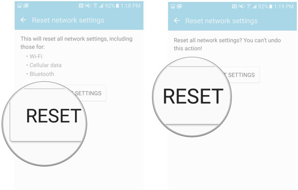 Restablecer la red para arreglar Samsung sin recibir llamadas