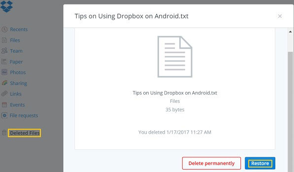 Recupere los datos eliminados del Android de almacenamiento interno a través de Dropbox