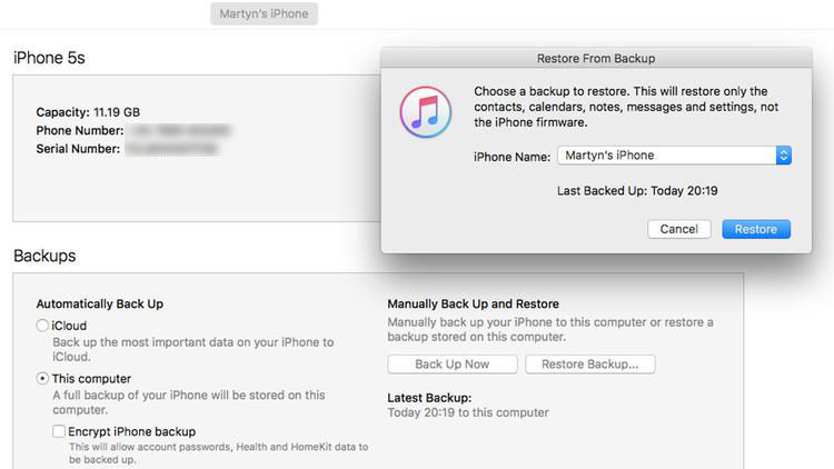 Restaurar desde la copia de seguridad de iTunes para el iPhone 15