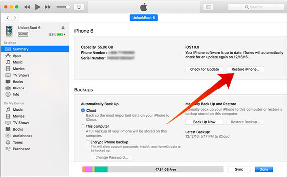 Desbloquee el iPhone que no responde a través de iTunes