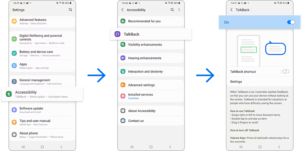   Samsung A12 Talkback Feature