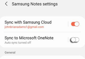 Configuración de sincronización de Samsung Notes