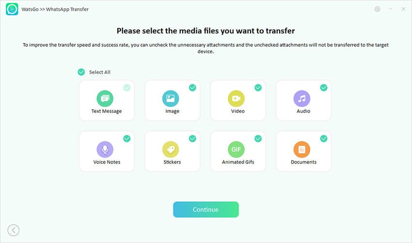 Seleccione el archivo de datos de WhatsApp para transferir