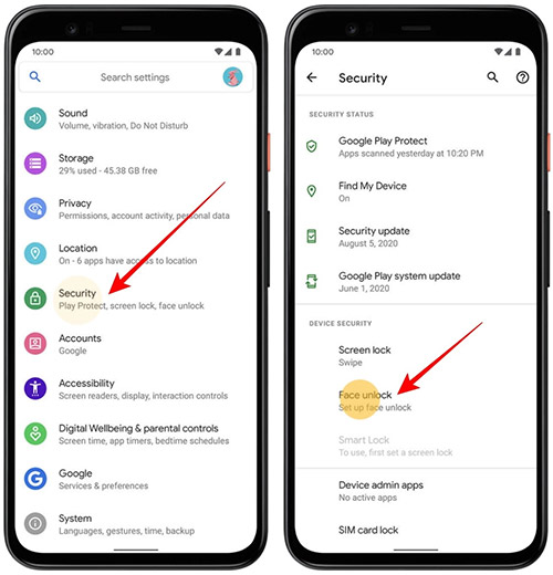 Desactivar y volver a habilitar la cara desbloquea en el teléfono de Google Pixel