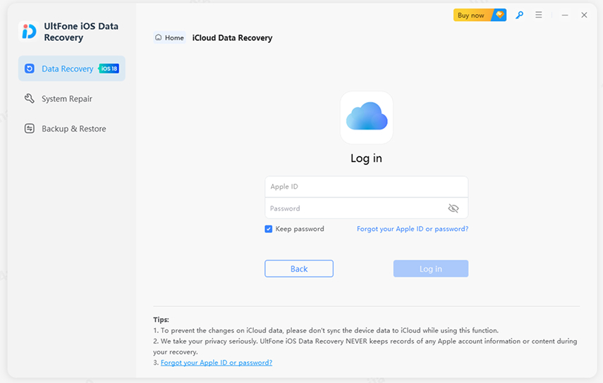 Iniciar sesión con la cuenta iCloud