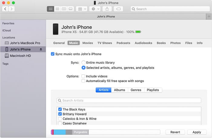 Transfiera música de Mac a iPhone con Finder