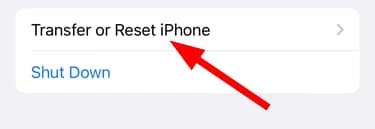 Toque Transferir o restablecer iPhone
