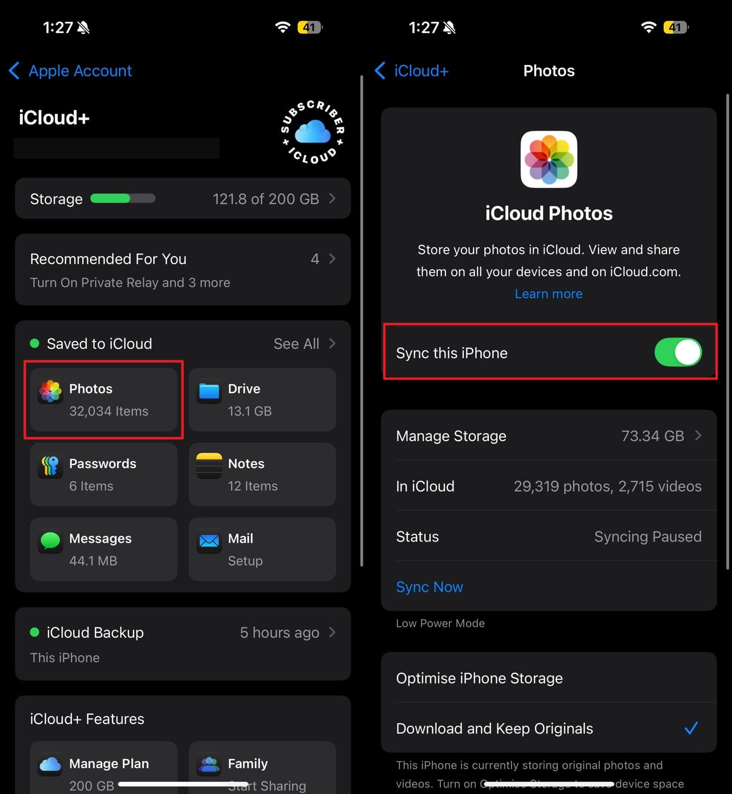 Revise la configuración de fotos de iCloud