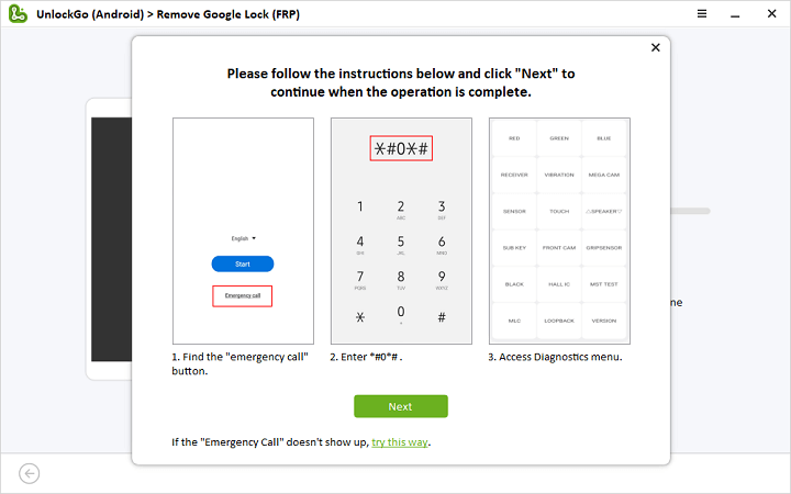 Menú de diagnóstico de acceso