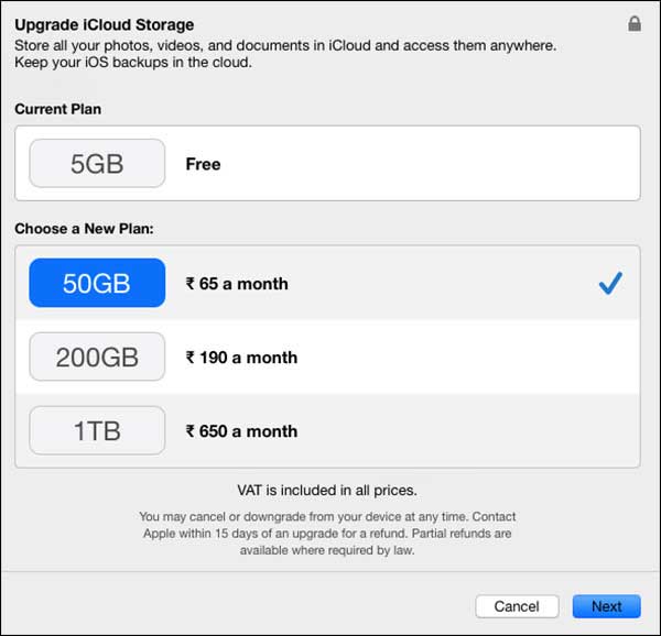 Actualizar el almacenamiento de iCloud