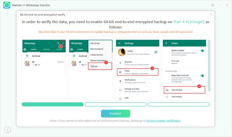 Encienda la copia de seguridad encriptada Watsgo