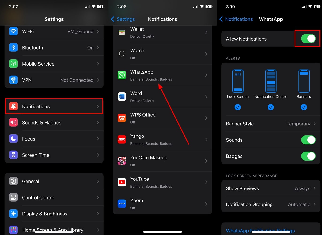 Habilitar Notificaciones de WhatsApp iPhone