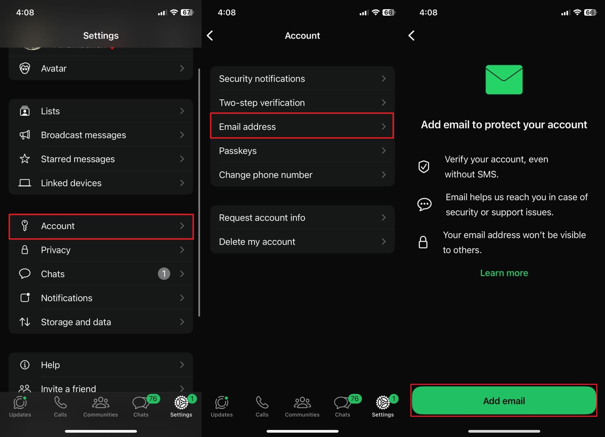 Presione Agregar correo electrónico desde la dirección de correo electrónico