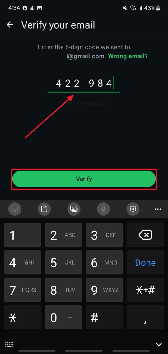 Ingrese el código y verifique